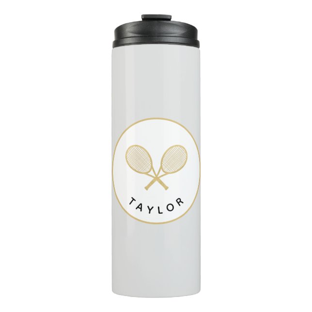 Tennis Chic Player Geschenk Schwarz und Gold Custo Thermosbecher (Vorderseite)