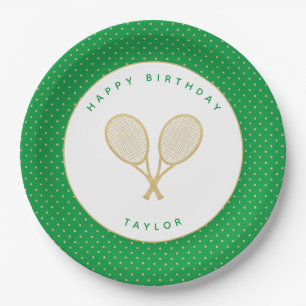 Tennis Chic Sport Themengrün und Gold Pappteller