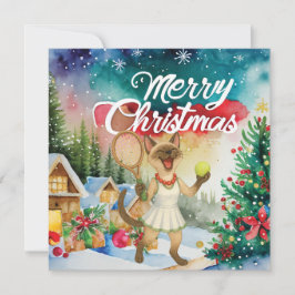 Tennis Christmas greeting for cat lovers Feiertagskarte