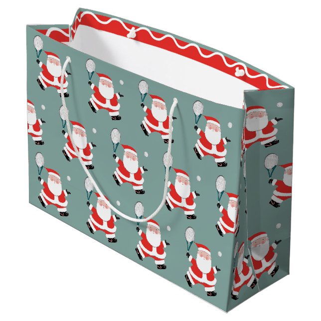 Tennis Christmas Holiday Große Geschenktüte (Rückseite Schrägansicht)