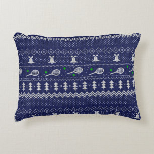 Tennis Christmas Sweater Gezwirntes Muster Blau Dekokissen