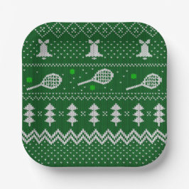 Tennis Christmas Sweater Gezwirntes Muster Grün Pappteller