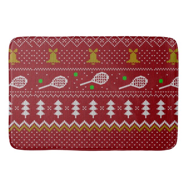 Tennis Christmas Sweater Gezwirntes Muster Red Xma Badematte (Vorderseite)