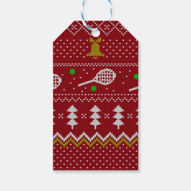 Tennis Christmas Sweater Gezwirntes Muster Red Xma Geschenkanhänger (Vorderseite)