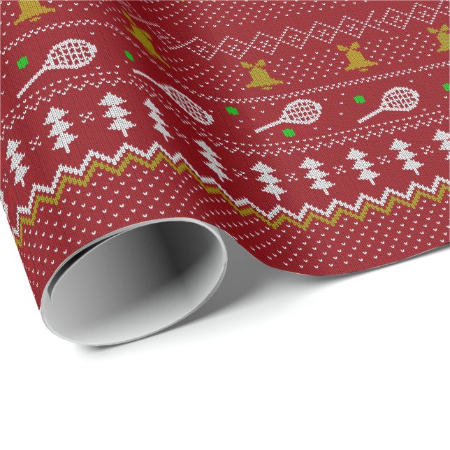 Tennis Christmas Sweater Gezwirntes Muster Red Xma Geschenkpapier (Rolleneckpunkt)