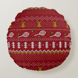 Tennis Christmas Sweater Gezwirntes Muster Red Xma Rundes Kissen
