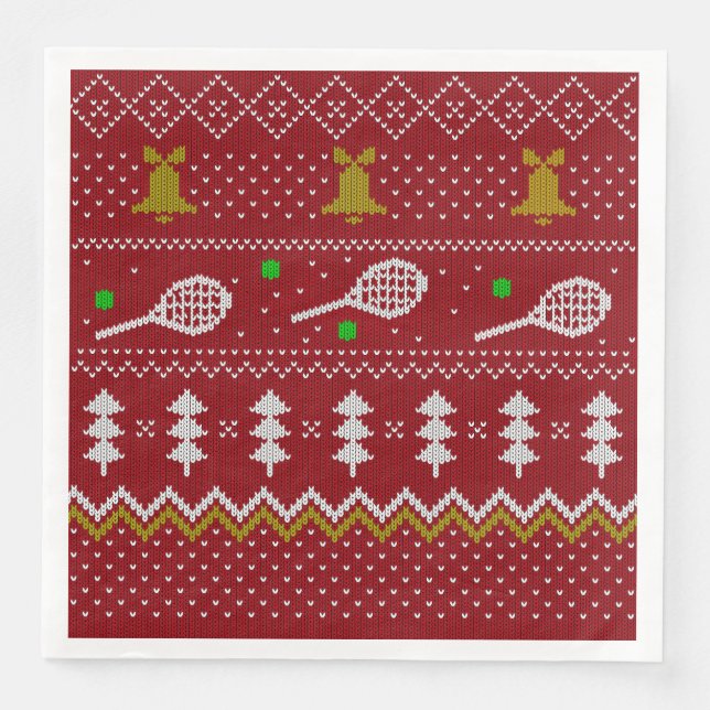 Tennis Christmas Sweater Gezwirntes Muster Red Xma Serviette (Vorderseite)