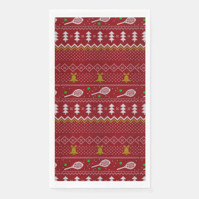 Tennis Christmas Sweater Gezwirntes Muster Red Xma Serviette (Vorderseite)