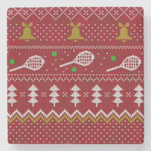 Tennis Christmas Sweater Gezwirntes Muster Red Xma Steinuntersetzer