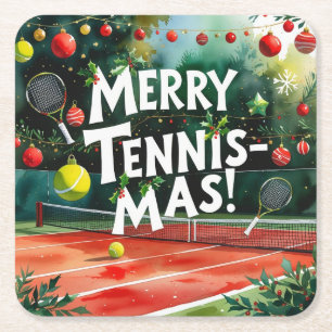 Tennis Christmas Thema Merry Tennis Mas Rechteckiger Pappuntersetzer