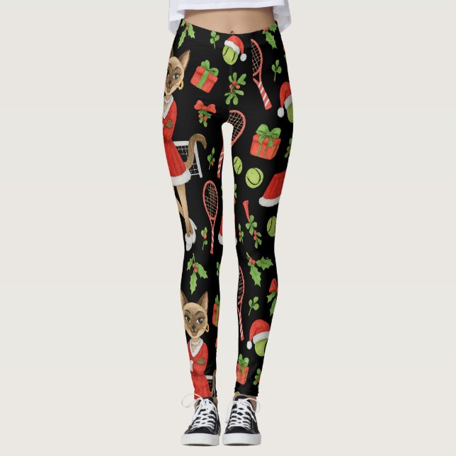 Tennis Christmas themed fir Siamese cat Lovers  Leggings (Vorderseite)