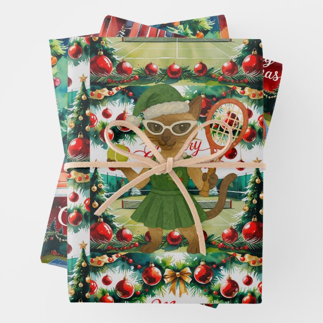 Tennis Christmas themed for Cat Lovers Geschenkpapier Set (Beispiel)