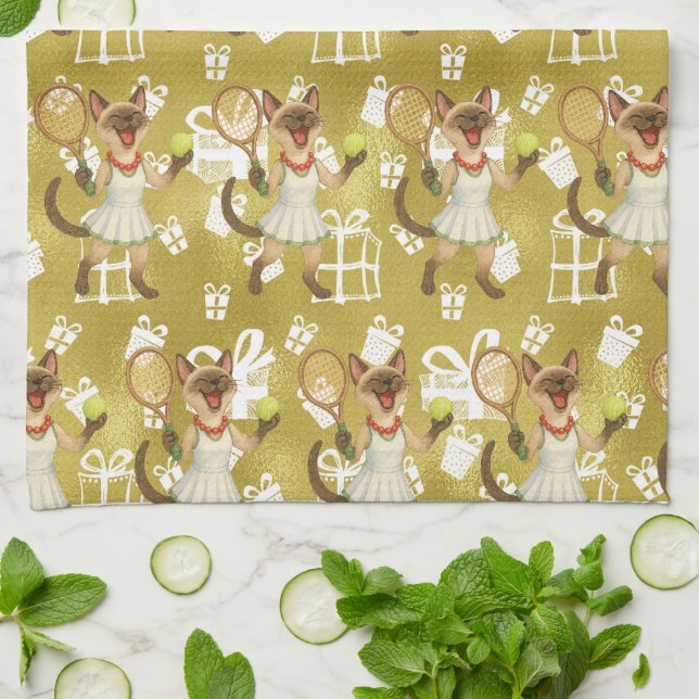 Tennis Christmas themed for Cat Lovers  Geschirrtuch (Gefaltet)