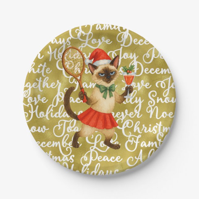 Tennis Christmas themed for Cat Lovers  Pappteller (Vorderseite)