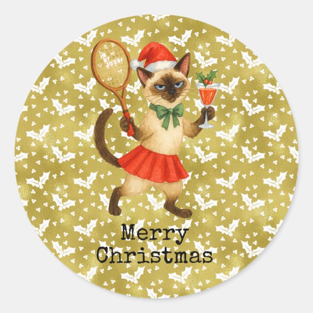 Tennis Christmas themed for Cat lovers  Runder Aufkleber (Vorderseite)