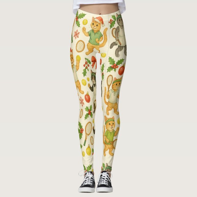 Tennis Christmas themed for Player cat lovers Leggings (Vorderseite)