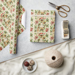 Tennis Christmas themed for player who loves cat Geschenkpapier