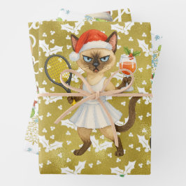 Tennis Christmas themed for player who loves cat Geschenkpapier Set
