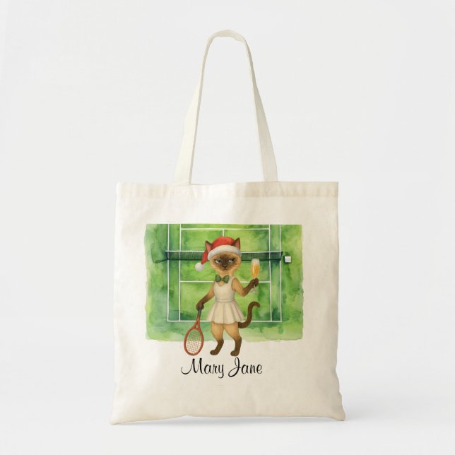 Tennis Christmas themed for player who loves cat  Tragetasche (Vorne)