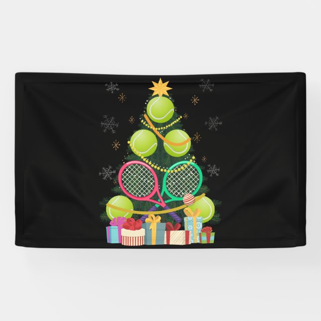 Tennis Christmas Tree Tennis Player Tennis Coach Banner (Horizontal)