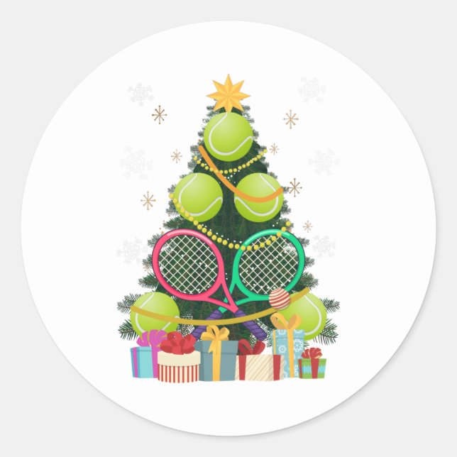 Tennis Christmas Tree Tennis Player Tennis Coach Runder Aufkleber (Vorderseite)