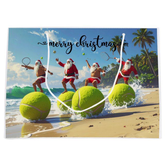 Tennis Christmas with Santa Claus  Große Geschenktüte (Vorderseite)