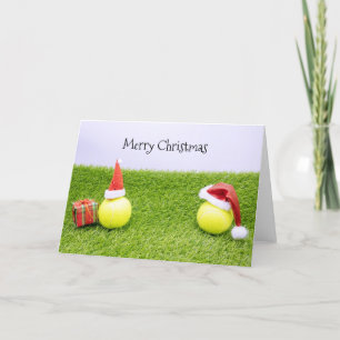 Tennis Christmas with tennis ball and Santa hat Feiertagskarte
