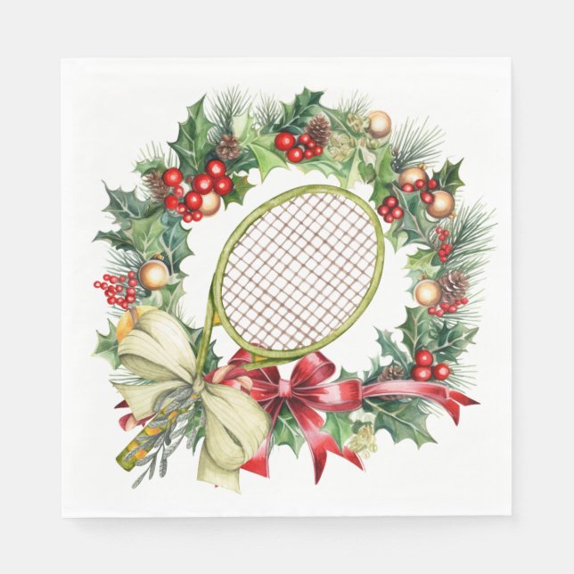 Tennis Christmas Wreath Wassercolor Serviette (Vorderseite)
