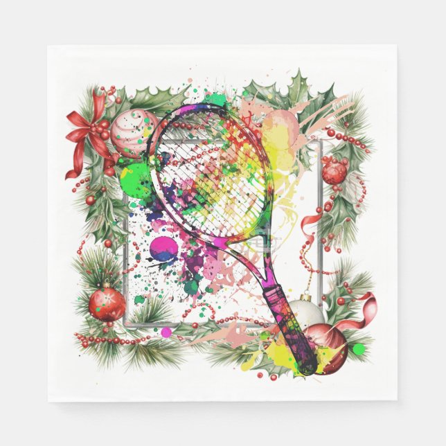 Tennis Christmas Wreath Wassercolor Serviette (Vorderseite)