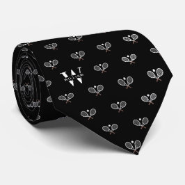 Tennis Clubs Monogram Name Black Neck Tie Krawatte