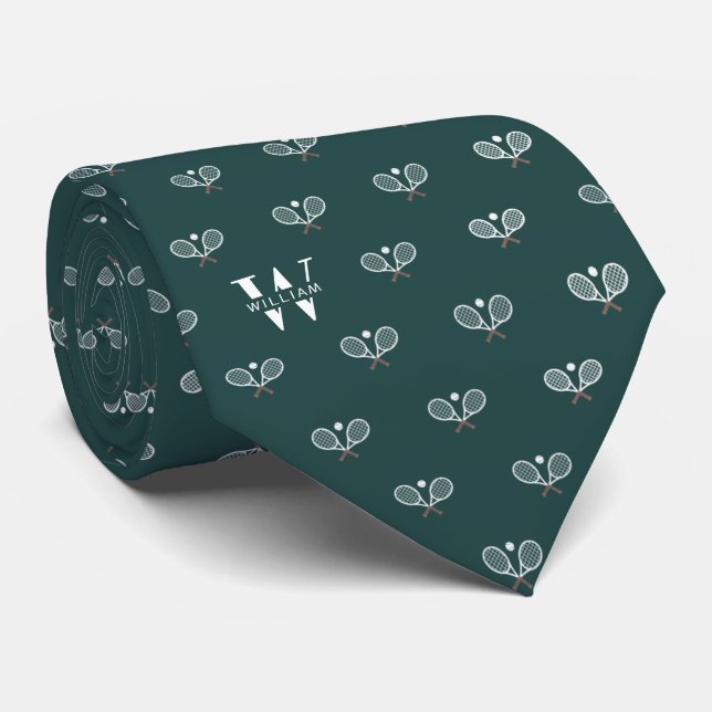 Tennis Clubs Monogram Name Dark Green Neck Tie Krawatte (Gerollt)