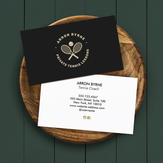 Tennis Coach Black Gold Business Card Visitenkarte (Von Creator hochgeladen)