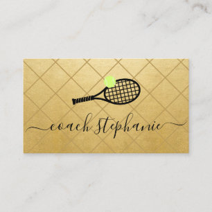 Tennis Coach Instructor Black Gold Visitenkarte