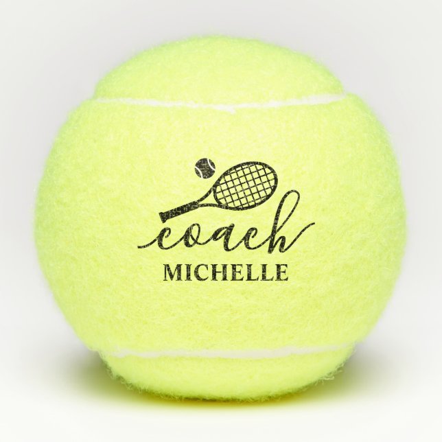 Tennis Coach Name Elegantes Skript Tennisbälle (Vorderseite)