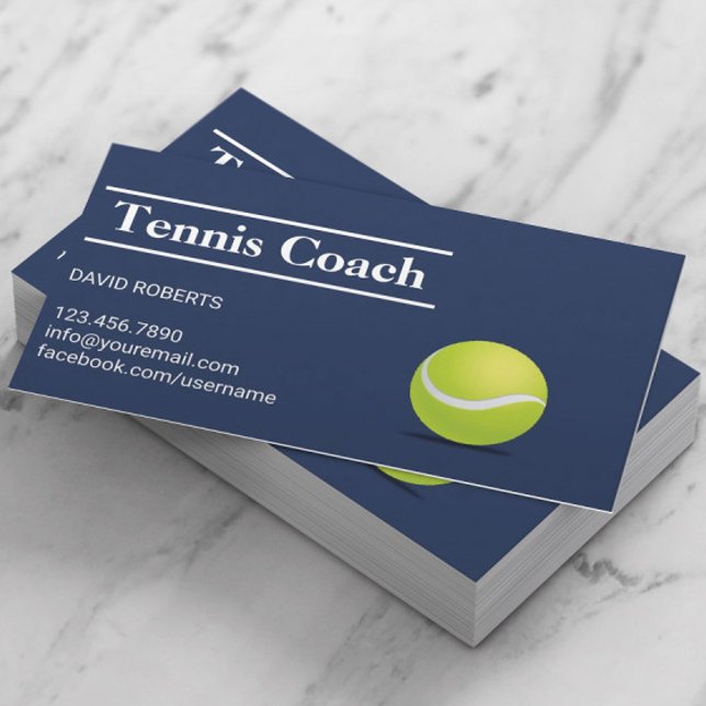 Tennis Coach Navy Blue Minimalistisch Visitenkarte (Von Creator hochgeladen)
