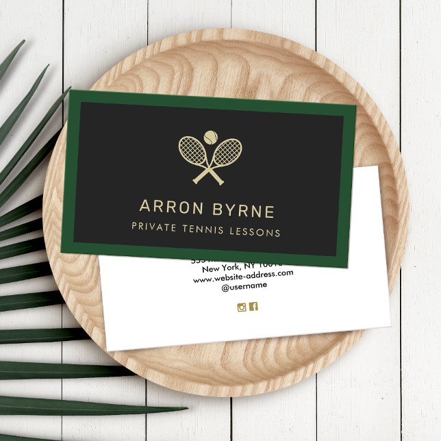 Tennis Coach Rackets Black Business Card Visitenkarte (Von Creator hochgeladen)