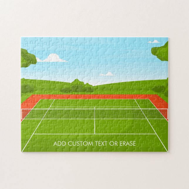 Tennis Court Illustration Grüngras Hinzufügen Text (Horizontal)
