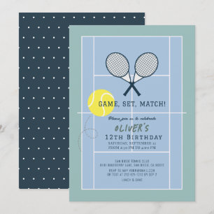 Tennis Court Racquet Blue Boy Birthday Einladung