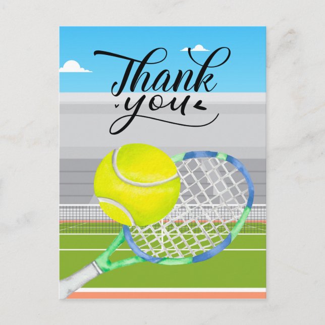 Tennis danke Ihnen Karte mit Ball auf Platz (Vorderseite)