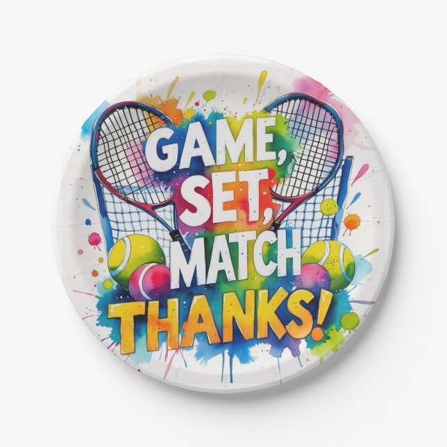 Tennis Danke Party mit Schläger und Ball Pappteller (Vorderseite)