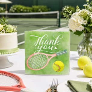 Tennis Dankeschön-Karte Schläger und Ball Aquarel Dankeskarte