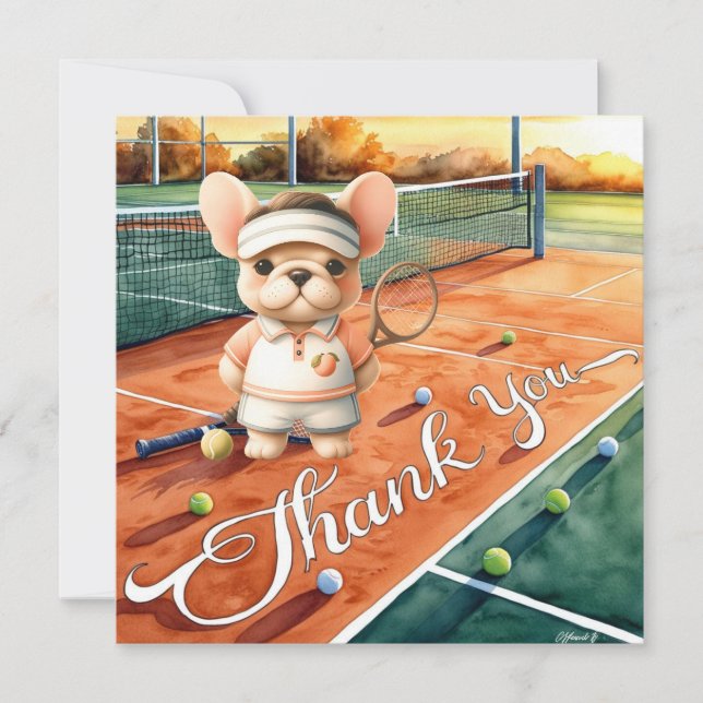 Tennis Dankeschön Kartenschläger und Ballfarbe Dankeskarte (Vorderseite)