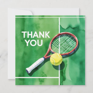 Tennis Dankeschön Kartenschläger und Ballfarbe Dankeskarte