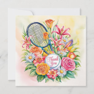 Tennis Dankeschön Kartenschläger und Ballfarbe Dankeskarte