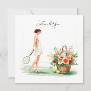 Tennis Dankeskarten mit Spieler und Blumen Dankeskarte
