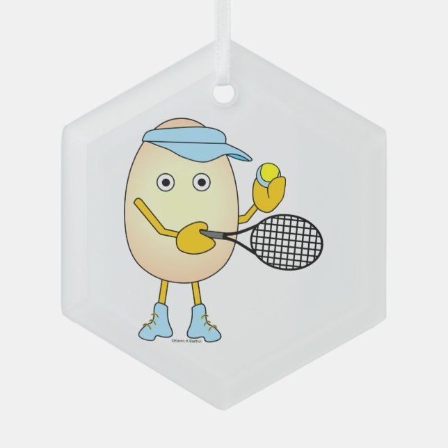 Tennis Egghead Ornament Aus Glas (Vorderseite)