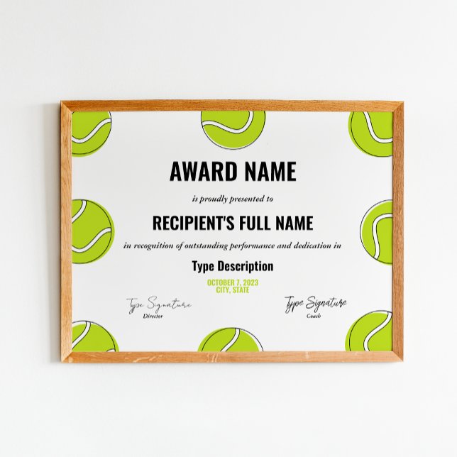 Tennis Excellence Award Certificate - Instant Poster (Von Creator hochgeladen)