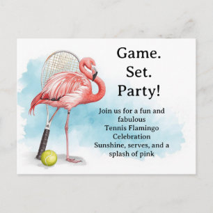 Tennis Flamingo mit Schläger und Ball Einladung Postkarte