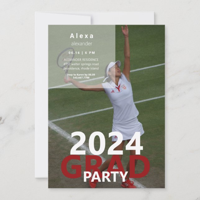 Tennis Foto Graduation Party 2024 Einladung (Vorderseite)