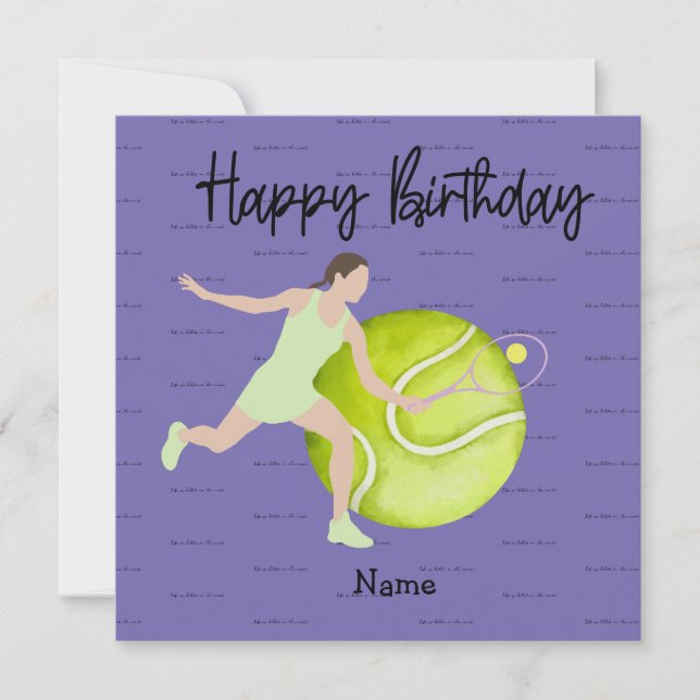 Tennis-Frau spielt Happy Birthday für Spieler (Vorderseite)
